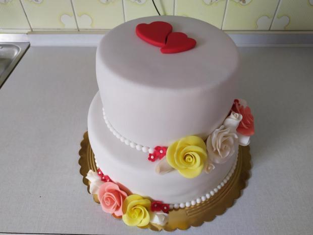Svadobná biela s ružami , torta, Svadobné torty, Gabima, 1