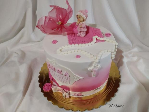 Na krstiny dúhovo ružová, Kvietok, dekorácia z ryžového papiera, torta, Torty na krstiny, Kadanka, 3