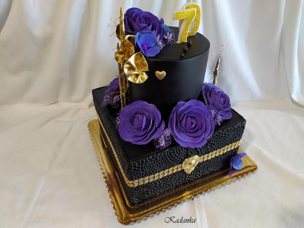 K výročiu čierno fialovo zlatá, na želanie, Inšpirácia torty od lorny (cakes by lorna), torta, Narodeninové torty, Kadanka, 2