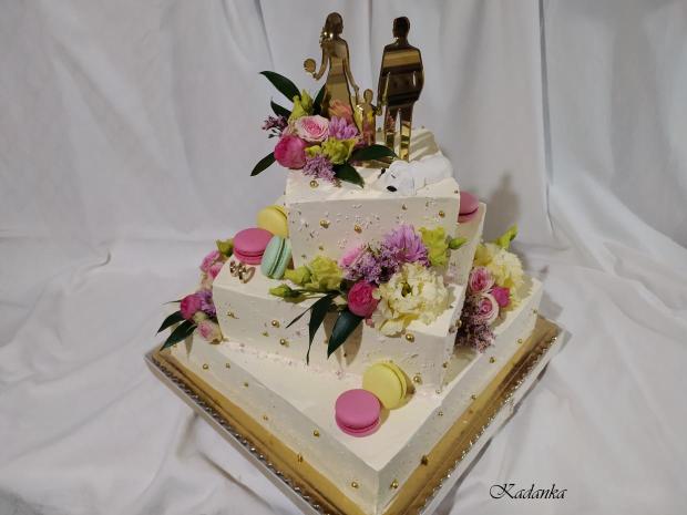 Svadobná krémová,  výzdoba podľa svadobnej kytice, torta, Svadobné torty, Kadanka, 1