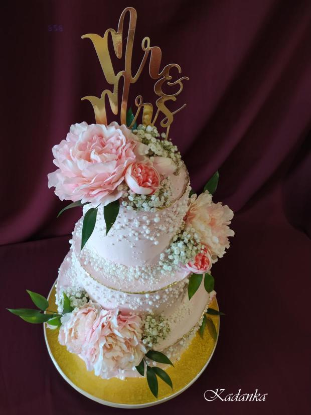 Svadobná krémová , perlová s pivóniami, torta, Svadobné torty, Kadanka, 3