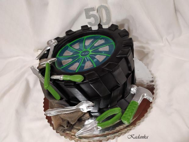 Tortička pneumatika s diskom KIA a náradím k výročiu pre pána, torta, Narodeninové torty, Kadanka, 2