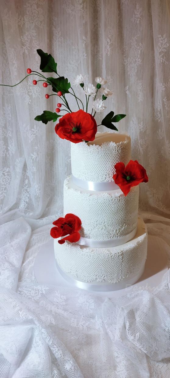 Svadobná s vlčími makmi a bielou nevädzou, torta, Svadobné torty, Daphne.cake, 1