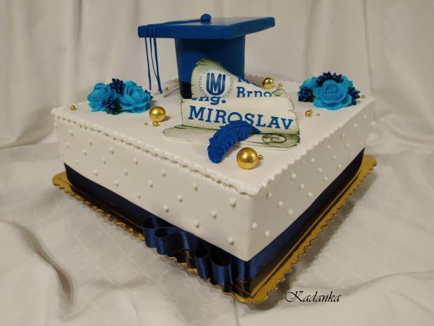 Na promócie , Promočná tortička v bielo modrom, torta, Torty - škola, stužková, Kadanka, 2
