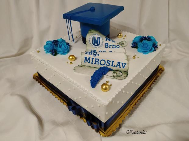 Na promócie , Promočná tortička v bielo modrom, torta, Torty - škola, stužková, Kadanka, 1