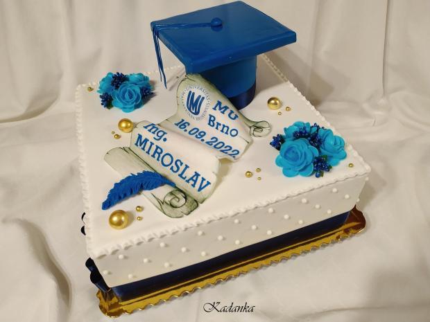 Na promócie , Promočná tortička v bielo modrom, torta, Torty - škola, stužková, Kadanka, 3