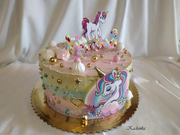 Krémová tortička dúhová Jednorožec unicorn pre slečnu, torta, Nahé torty, Kadanka, 4