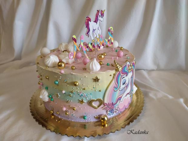 Krémová tortička dúhová Jednorožec unicorn pre slečnu, torta, Nahé torty, Kadanka, 3