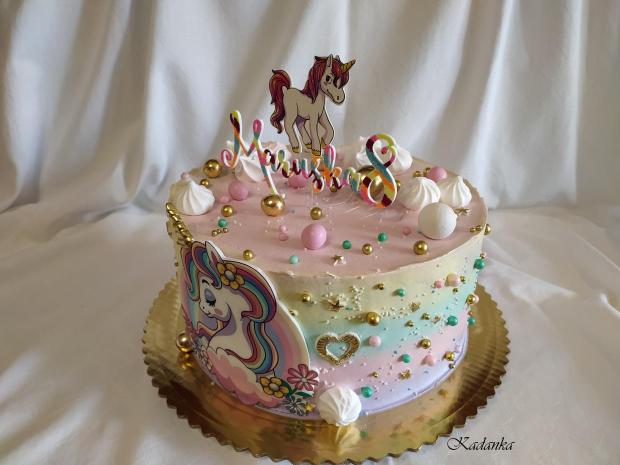 Krémová tortička dúhová Jednorožec unicorn pre slečnu, torta, Nahé torty, Kadanka, 2