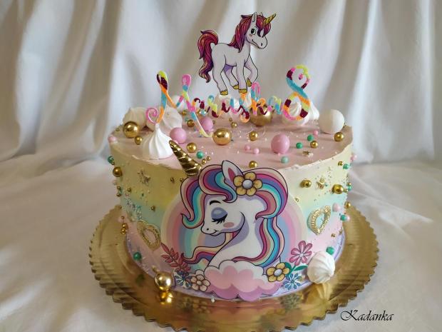 Krémová tortička dúhová Jednorožec unicorn pre slečnu, torta, Nahé torty, Kadanka, 1