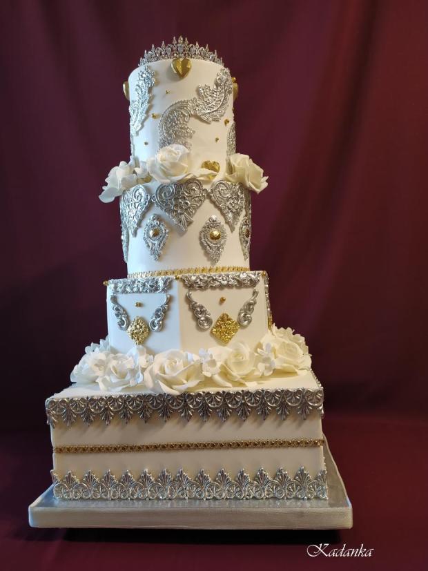 Svadobná strieborno zlatá, torta, Svadobné torty, Kadanka, 2