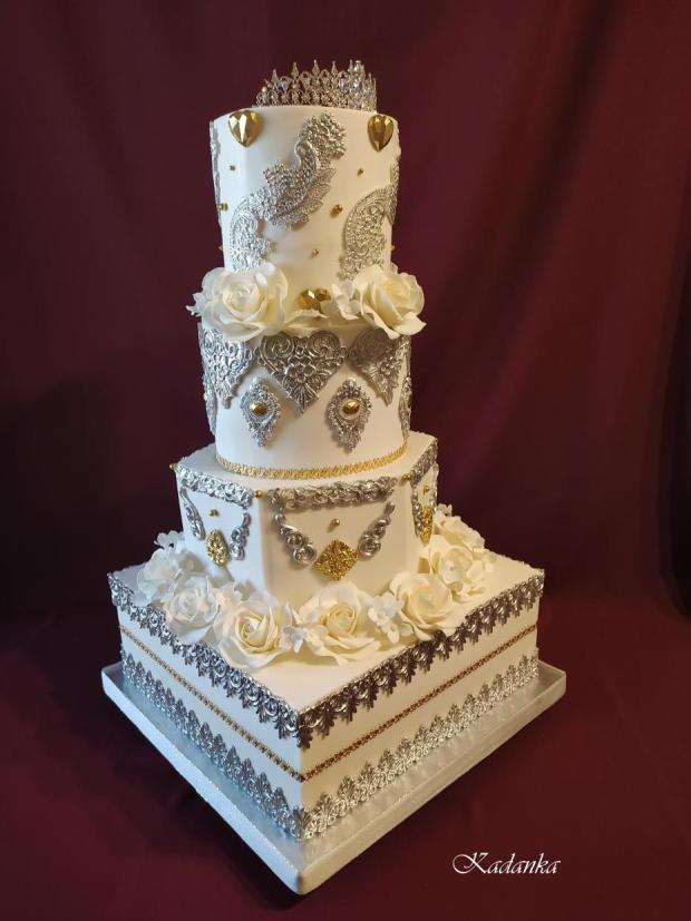 Svadobná strieborno zlatá, torta, Svadobné torty, Kadanka, 1