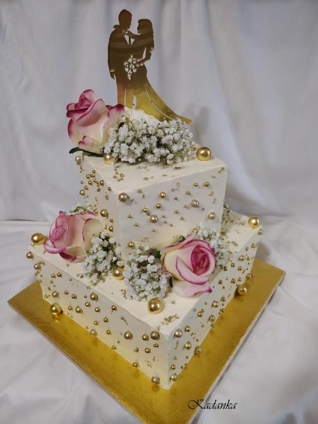 Svadobná krémová bielo zlatá, torta, Svadobné torty, Kadanka, 1