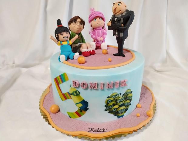 Tortička Ja zloduch /postavičky modelácia Gru, Margo, Edith, Agnes/ pre malého milovníka rozprávky, torta, Rozprávkové torty, Kadanka, 2