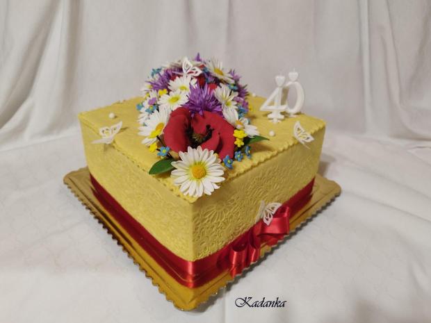 Lúčne kvety cukrové pre dámu k výročiu, torta, Narodeninové torty, Kadanka, 1