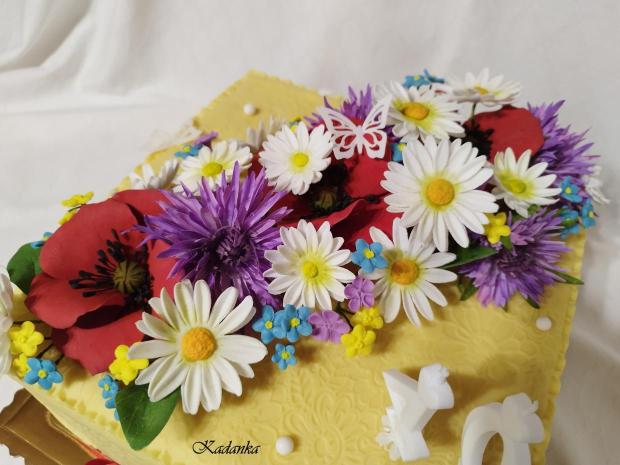 Lúčne kvety cukrové pre dámu k výročiu, torta, Narodeninové torty, Kadanka, 4