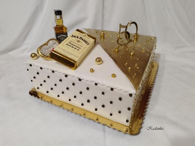 Ku krásnemu jubileu pre pána Jack Daniel’s nesmie chýbať zlato biela , torta, Narodeninové torty, Kadanka, 1