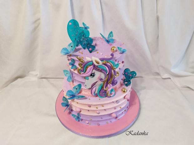 Unicorn, motýliky krémová tortička na želanie, torta, Nahé torty, Kadanka, 1