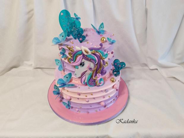 Unicorn, motýliky krémová tortička na želanie, torta, Nahé torty, Kadanka, 2