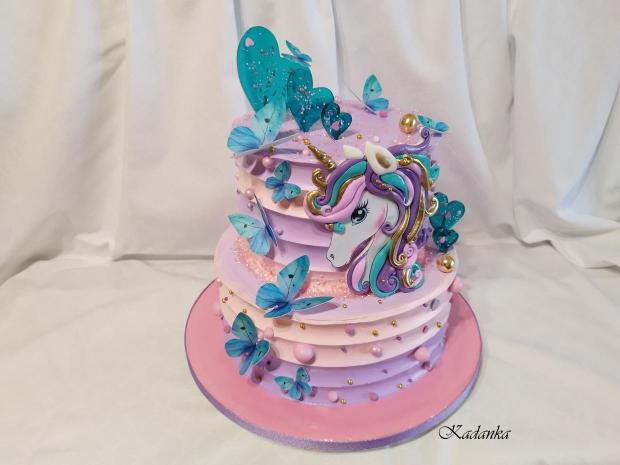 Unicorn, motýliky krémová tortička na želanie, torta, Nahé torty, Kadanka, 3