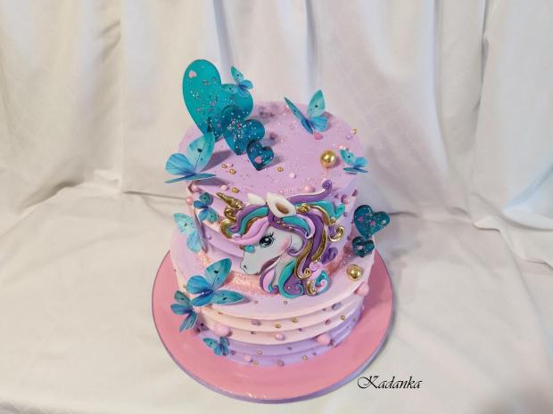 Unicorn, motýliky krémová tortička na želanie, torta, Nahé torty, Kadanka, 4