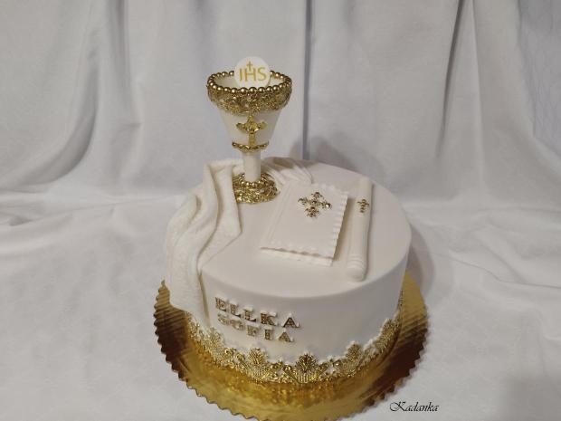 PSP pre slečnu v bielo zlatom šate, torta, Torty na cirkevné sviatky, Kadanka, 2
