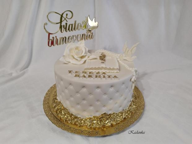 Na sviatosť birmovania pre Terezku v bielo zlatom šate, torta, Torty na cirkevné sviatky, Kadanka, 1