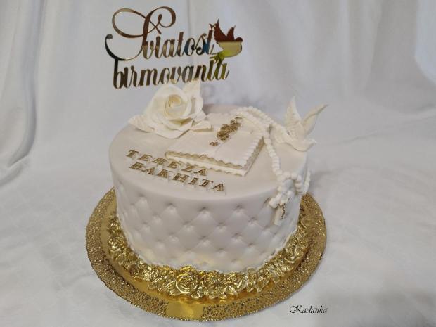 Na sviatosť birmovania pre Terezku v bielo zlatom šate, torta, Torty na cirkevné sviatky, Kadanka, 3