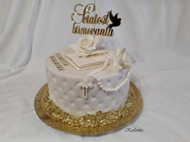 Na sviatosť birmovania pre Terezku v bielo zlatom šate, torta, Torty na cirkevné sviatky, Kadanka, 4