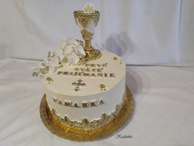 PSP - krémová tortička v bielo zlatom , torta, Torty na cirkevné sviatky, Kadanka, 1