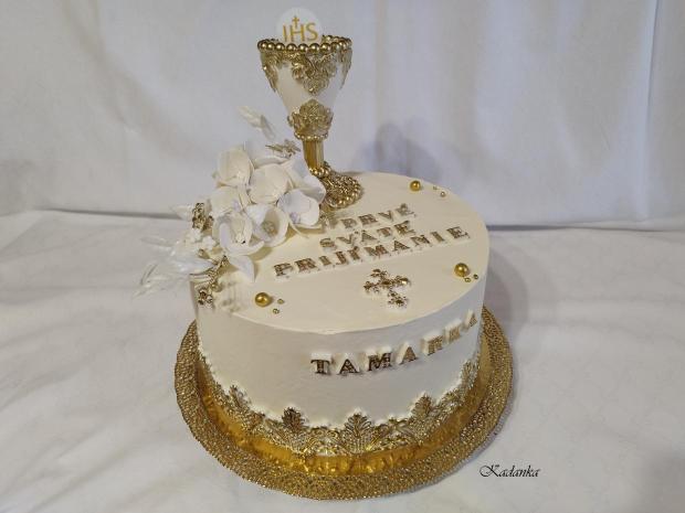 PSP - krémová tortička v bielo zlatom , torta, Torty na cirkevné sviatky, Kadanka, 2