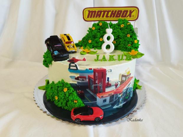 Krémová tortička pre Jakubka Matchbox Fuel Station, torta, Torty autíčka, vláčiky, Kadanka, 1