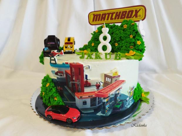 Krémová tortička pre Jakubka Matchbox Fuel Station, torta, Torty autíčka, vláčiky, Kadanka, 2
