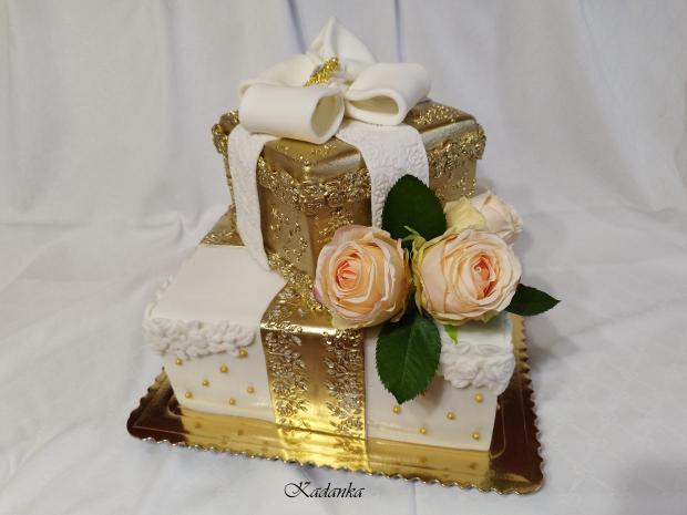 K výročiu bielo zlatá tortička, torta, Narodeninové torty, Kadanka, 2