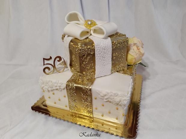 K výročiu bielo zlatá tortička, torta, Narodeninové torty, Kadanka, 4