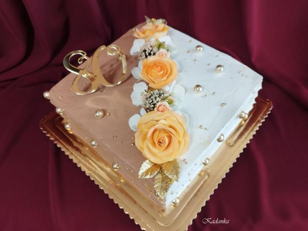 Ku krásnemu jubileu krémová  čokoládovo biela, torta, Narodeninové torty, Kadanka, 3