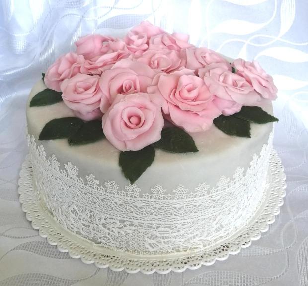 Svadobná s ružami a čipkou , torta, Svadobné torty, Mariolka, 1