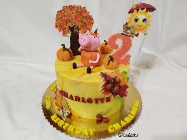 Prasiatko Peppa Pig v tekvičkovom šate, torta, Torty pre deti, Kadanka, 2