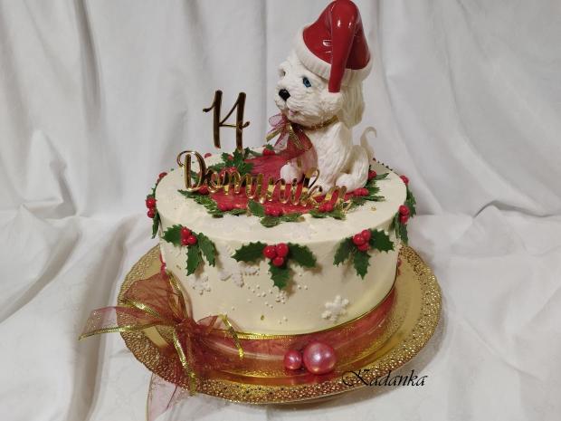 Vianočná krémová tortička s vianočným Maltezáčikom pre Dominiku ❤, torta, Vianočné torty, Kadanka, 3