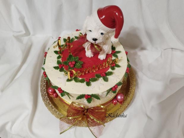 Vianočná krémová tortička s vianočným Maltezáčikom pre Dominiku ❤, torta, Vianočné torty, Kadanka, 4