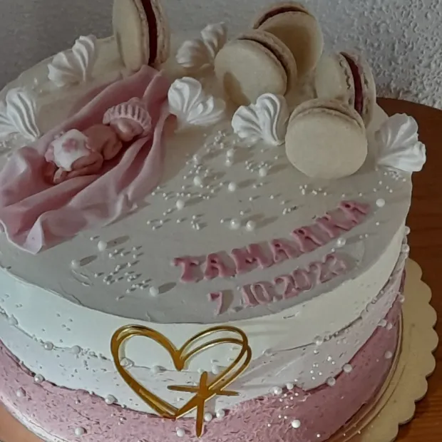 Torta s makrónkami na krst, torta, Torty na krstiny, Obertová Mária, 1