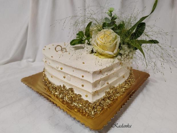 Svadobné srdiečko krémové bielo zlaté❤, torta, Svadobné torty, Kadanka, 1