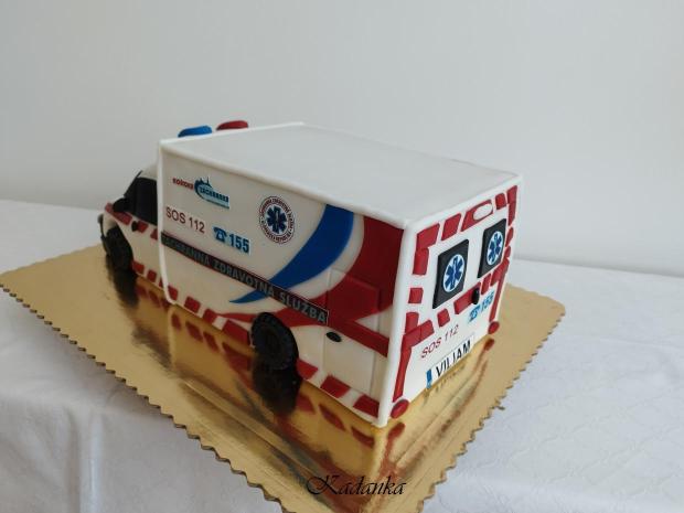 Starší typ sanitky - Košická záchranka, torta, Torty autíčka, vláčiky, Kadanka, 3