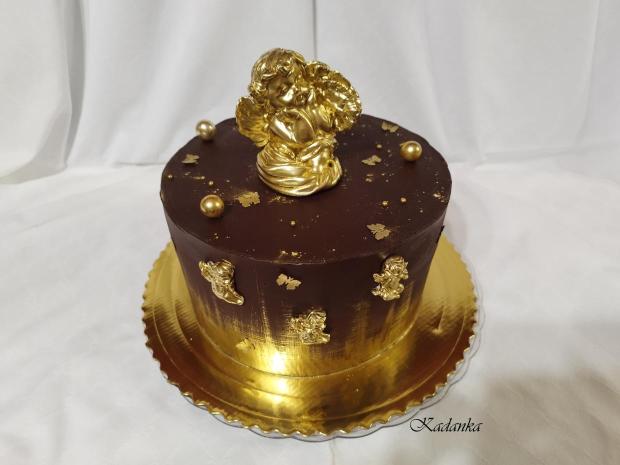 Čokoládová tortička s modelovaným zlatým anjelikom do daru, torta, Čokoládové torty, Kadanka, 2