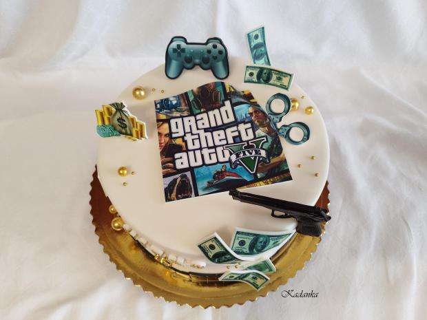 GTA Grand Theft Auto  akčná počítačová a konzolová hra pre Mirka na želanie❤, torta, Ostané torty pre deti, Kadanka, 4