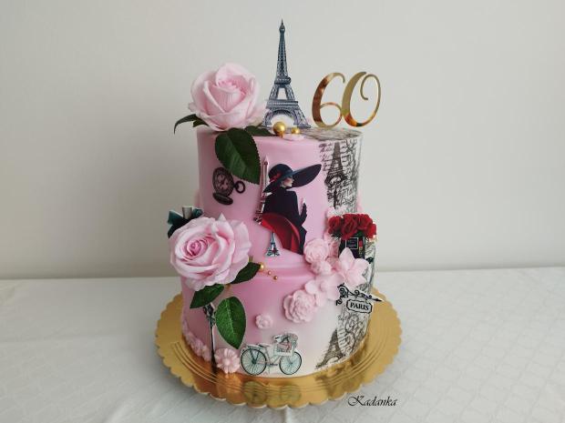 Vintage torta s motívom Paríža  s Eifelovkou