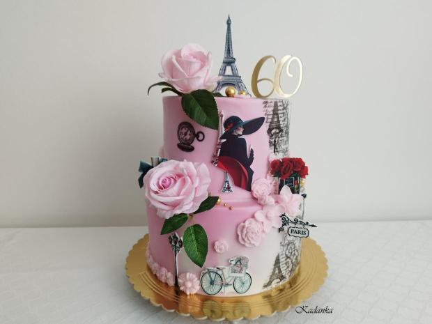 Paríž Eiffelova veža v štýle Vintage k peknému jubileu pre dámu, torta, Narodeninové torty, Kadanka, 2
