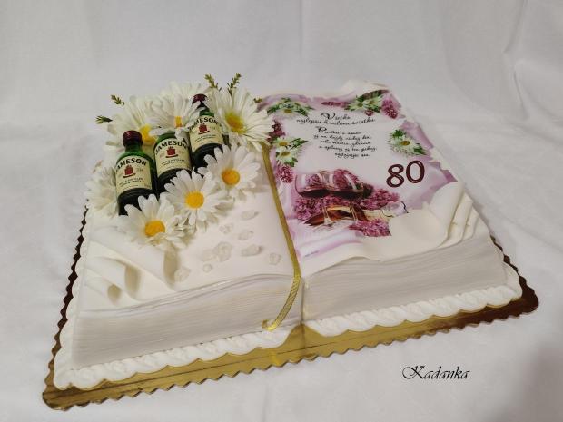Ku krásnemu jubileu pre pána otvorená kniha, torta, Narodeninové torty, Kadanka, 1