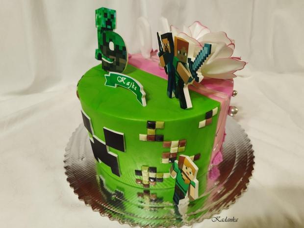 Dvojtortička Minecraft pre Kajku a pre mamku k výročiu ružovo strieborná❤, torta, Narodeninové torty, Kadanka, 3