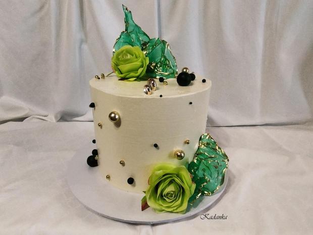 Svadobná tortička krémová do daru Smaragdovo zlatá, torta, Svadobné torty, Kadanka, 4